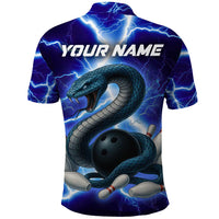 Snake and Bowling Ball Design Polo Shirt with Lightning Background and Custom Team Name Text - Wonder Print Shop