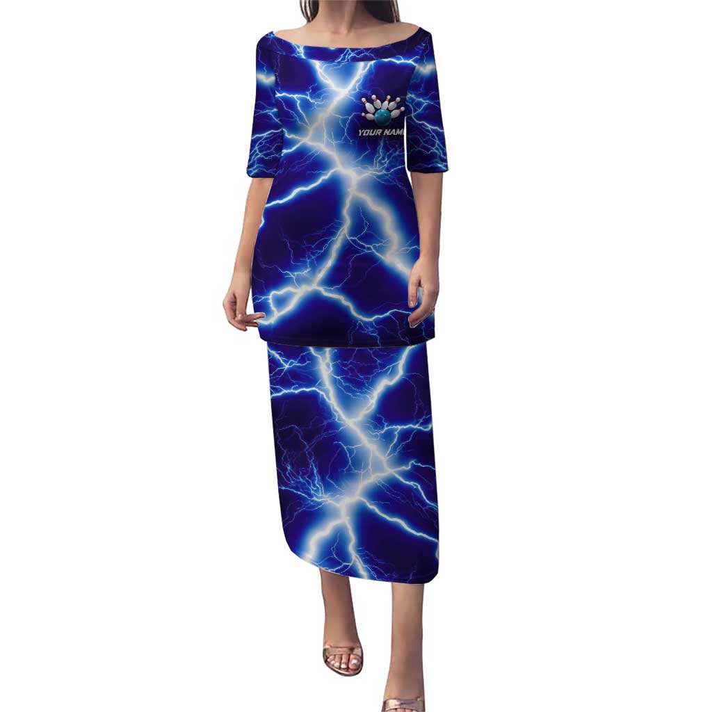 Snake and Bowling Ball Design Puletasi with Lightning Background and Custom Team Name Text - Wonder Print Shop