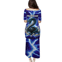 Snake and Bowling Ball Design Puletasi with Lightning Background and Custom Team Name Text - Wonder Print Shop