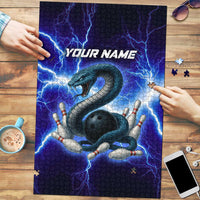 Snake and Bowling Ball Design Puzzle with Lightning Background and Custom Team Name Text - Wonder Print Shop