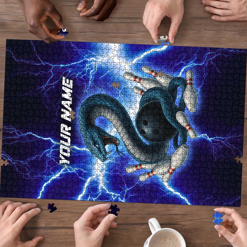 Snake and Bowling Ball Design Puzzle with Lightning Background and Custom Team Name Text - Wonder Print Shop