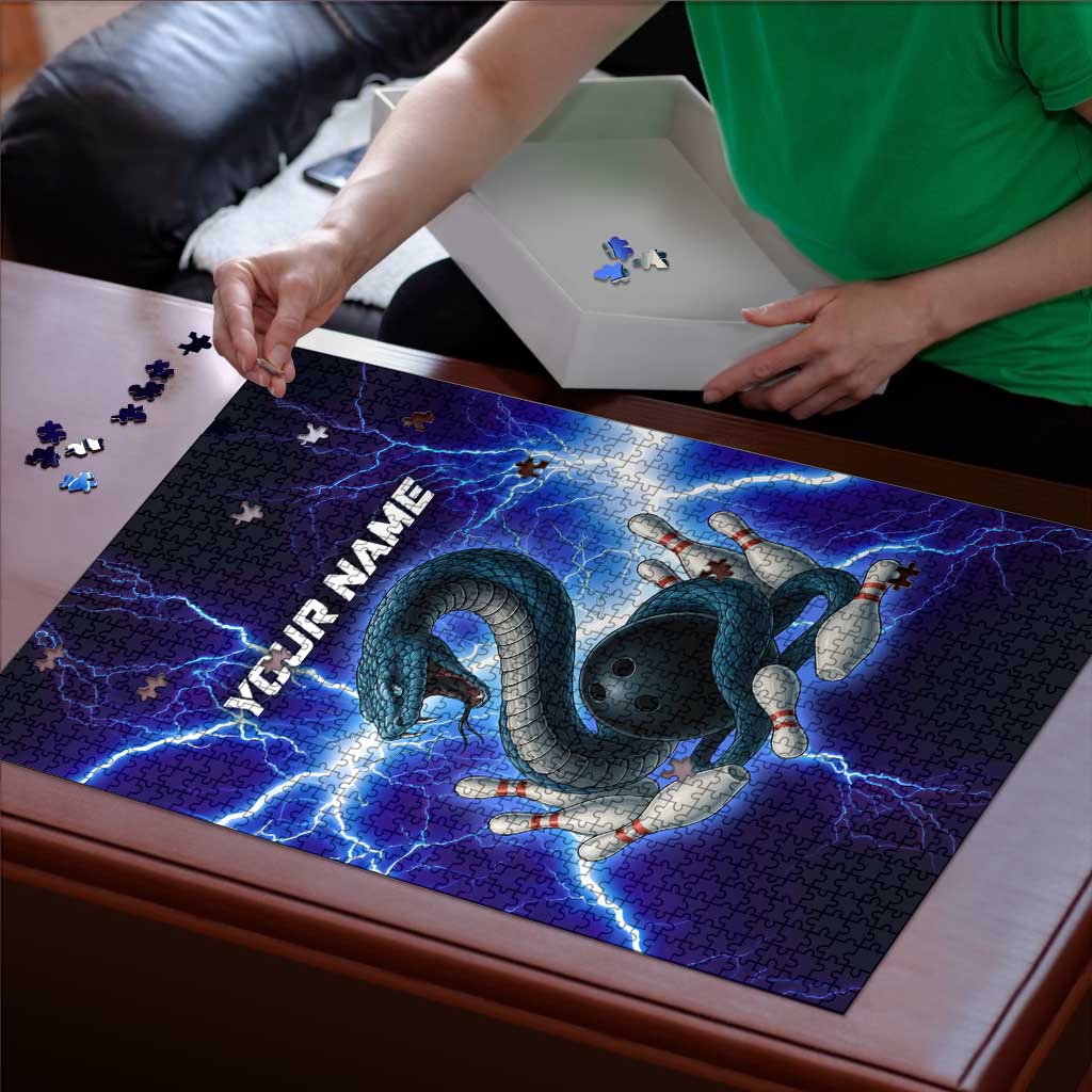 Snake and Bowling Ball Design Puzzle with Lightning Background and Custom Team Name Text - Wonder Print Shop
