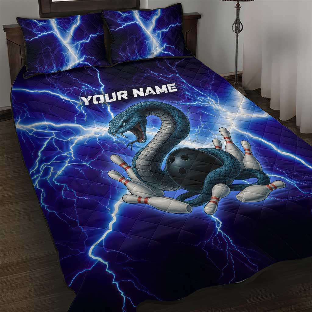 Snake and Bowling Ball Design Quilt Bed Set with Lightning Background and Custom Team Name Text - Wonder Print Shop