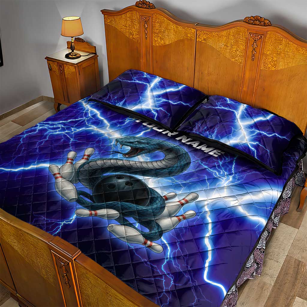 Snake and Bowling Ball Design Quilt Bed Set with Lightning Background and Custom Team Name Text - Wonder Print Shop