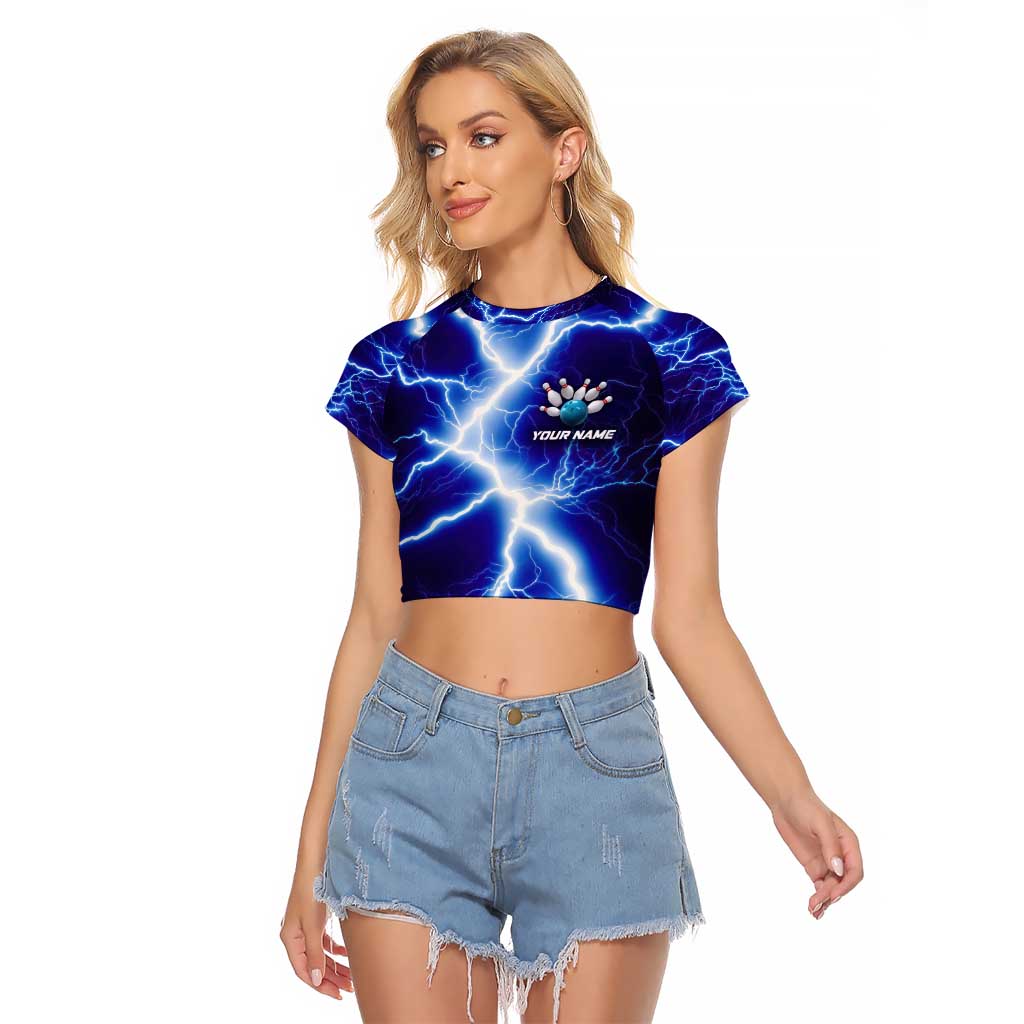 Snake and Bowling Ball Design Raglan Cropped T Shirt with Lightning Background and Custom Team Name Text - Wonder Print Shop