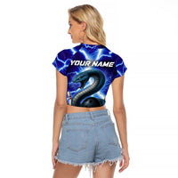 Snake and Bowling Ball Design Raglan Cropped T Shirt with Lightning Background and Custom Team Name Text - Wonder Print Shop