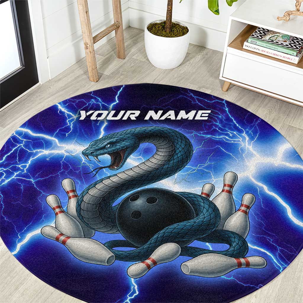Snake and Bowling Ball Design Round Carpet with Lightning Background and Custom Team Name Text - Wonder Print Shop
