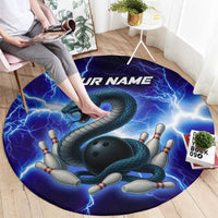 Snake and Bowling Ball Design Round Carpet with Lightning Background and Custom Team Name Text - Wonder Print Shop