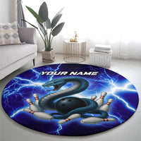 Snake and Bowling Ball Design Round Carpet with Lightning Background and Custom Team Name Text - Wonder Print Shop