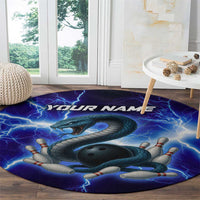 Snake and Bowling Ball Design Round Carpet with Lightning Background and Custom Team Name Text - Wonder Print Shop