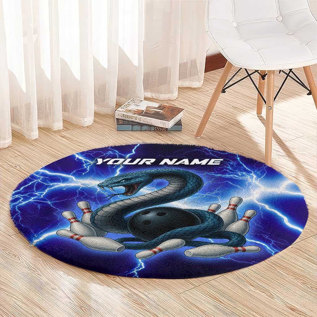 Snake and Bowling Ball Design Round Carpet with Lightning Background and Custom Team Name Text - Wonder Print Shop