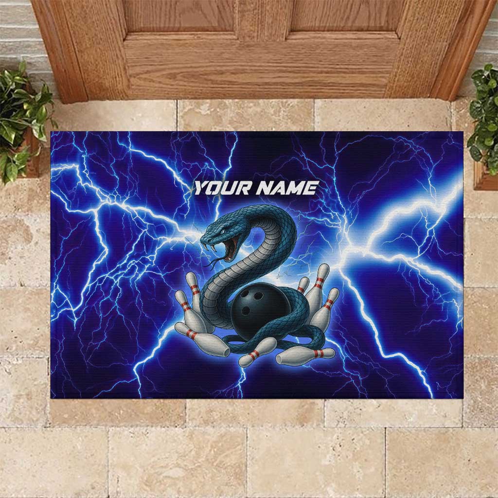 Snake and Bowling Ball Design Rubber Doormat with Lightning Background and Custom Team Name Text - Wonder Print Shop
