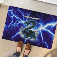 Snake and Bowling Ball Design Rubber Doormat with Lightning Background and Custom Team Name Text - Wonder Print Shop