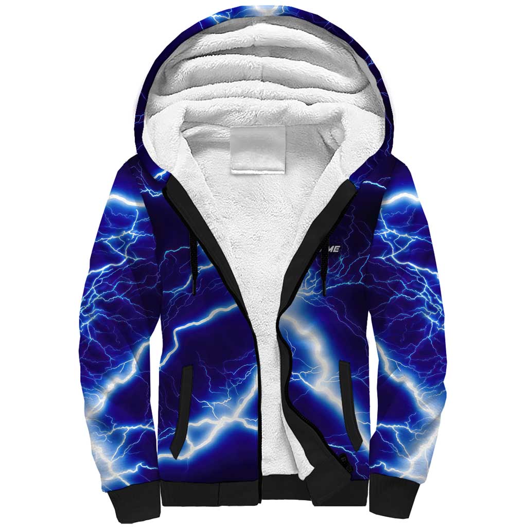 Snake and Bowling Ball Design Sherpa Hoodie with Lightning Background and Custom Team Name Text - Wonder Print Shop