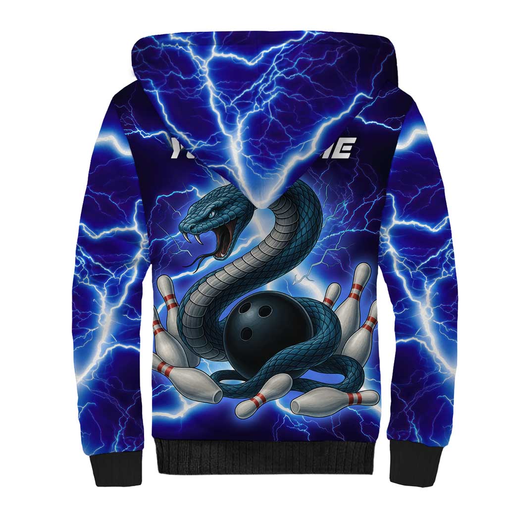 Snake and Bowling Ball Design Sherpa Hoodie with Lightning Background and Custom Team Name Text - Wonder Print Shop