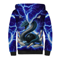 Snake and Bowling Ball Design Sherpa Hoodie with Lightning Background and Custom Team Name Text - Wonder Print Shop