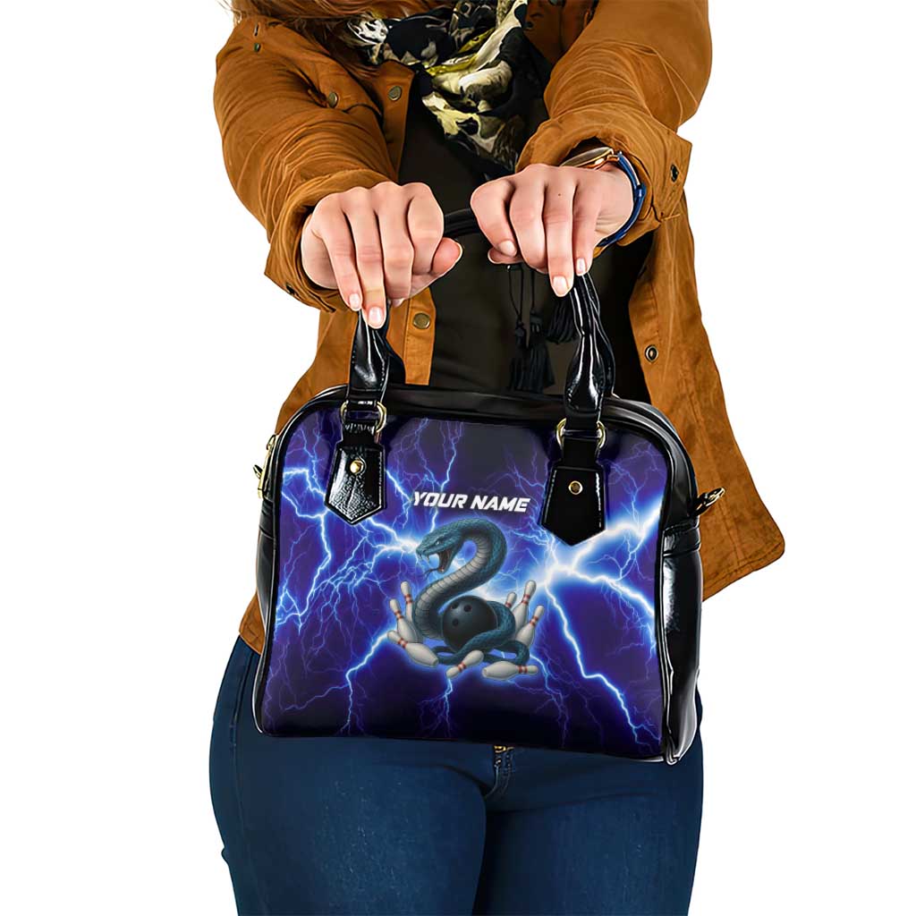 Snake and Bowling Ball Design Shoulder Handbag with Lightning Background and Custom Team Name Text - Wonder Print Shop