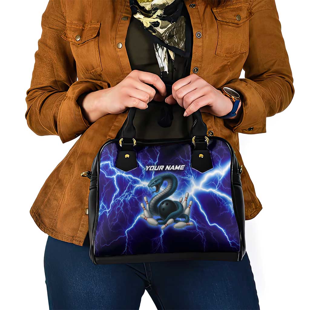 Snake and Bowling Ball Design Shoulder Handbag with Lightning Background and Custom Team Name Text - Wonder Print Shop