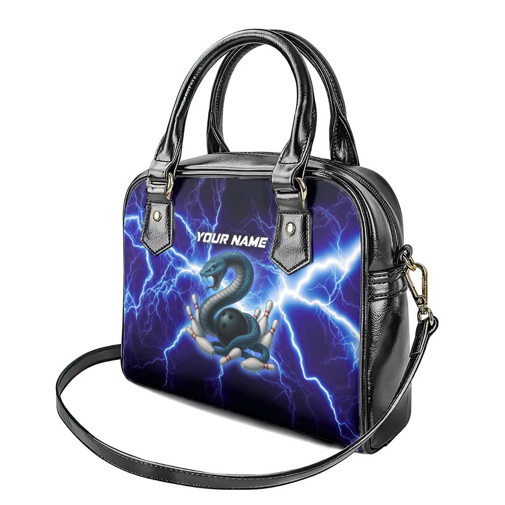 Snake and Bowling Ball Design Shoulder Handbag with Lightning Background and Custom Team Name Text - Wonder Print Shop