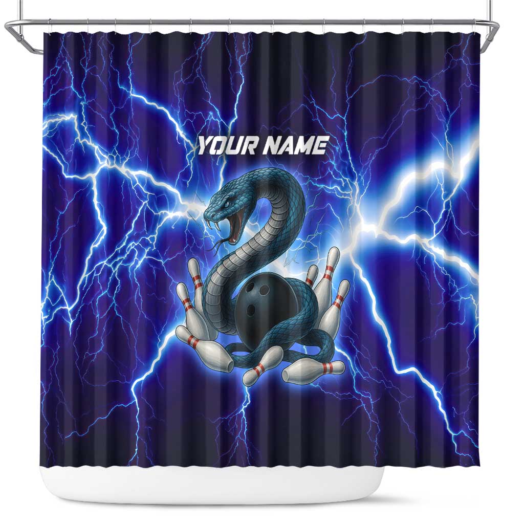 Snake and Bowling Ball Design Shower Curtain with Lightning Background and Custom Team Name Text - Wonder Print Shop