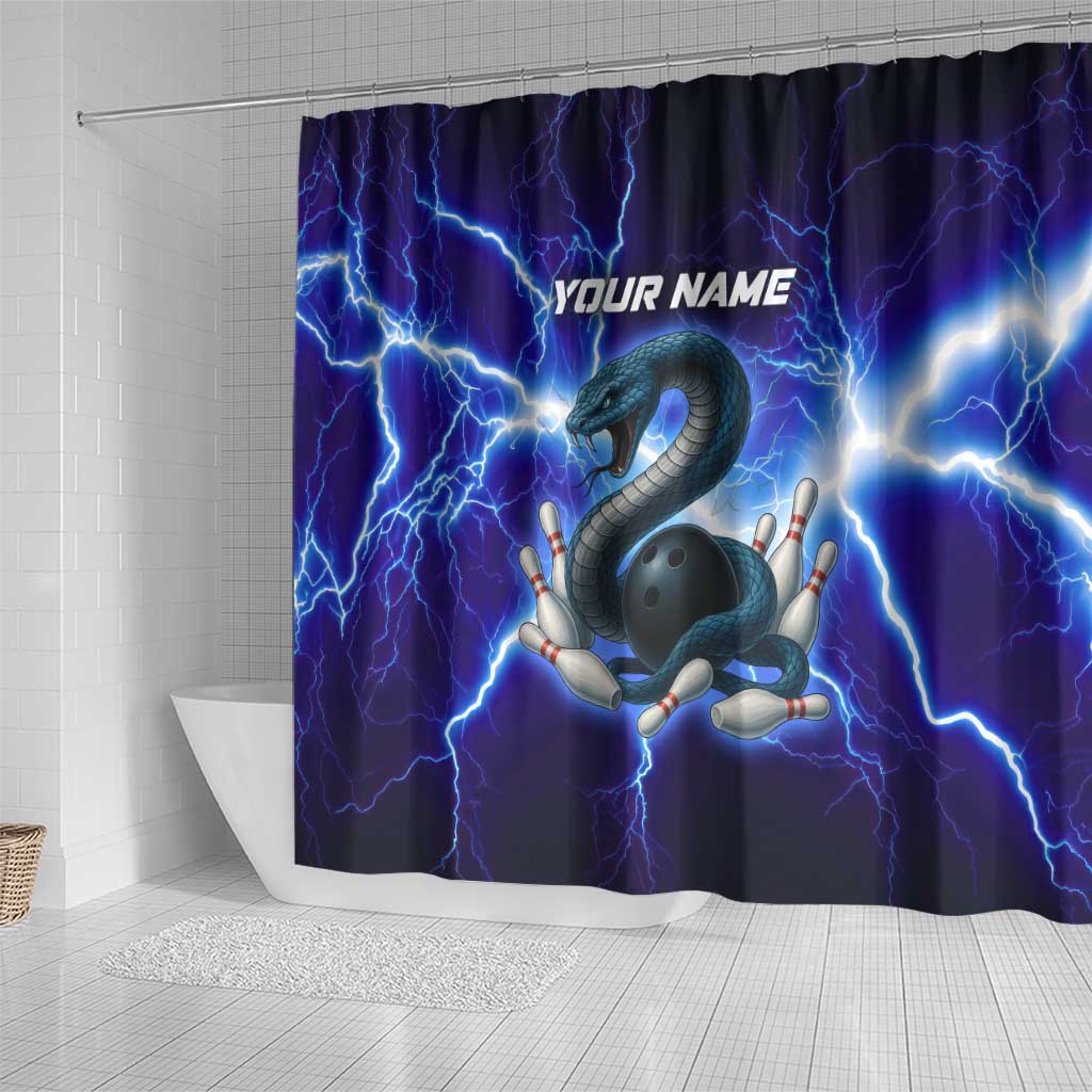 Snake and Bowling Ball Design Shower Curtain with Lightning Background and Custom Team Name Text - Wonder Print Shop