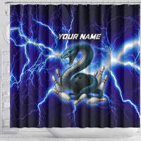 Snake and Bowling Ball Design Shower Curtain with Lightning Background and Custom Team Name Text - Wonder Print Shop