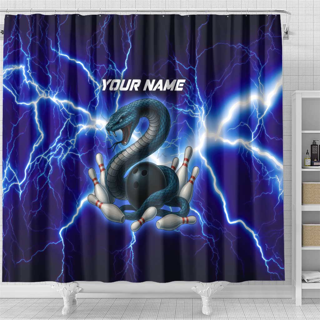 Snake and Bowling Ball Design Shower Curtain with Lightning Background and Custom Team Name Text - Wonder Print Shop
