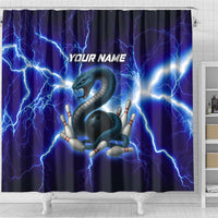 Snake and Bowling Ball Design Shower Curtain with Lightning Background and Custom Team Name Text - Wonder Print Shop