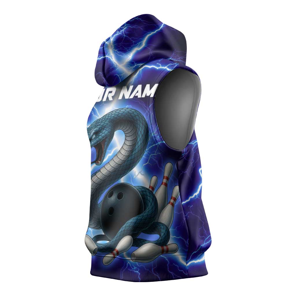 Snake and Bowling Ball Design Sleeveless Hoodie with Lightning Background and Custom Team Name Text - Wonder Print Shop