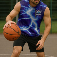 Snake and Bowling Ball Design Sleeveless Hoodie with Lightning Background and Custom Team Name Text - Wonder Print Shop