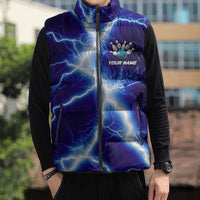 Snake and Bowling Ball Design Sleeveless Puffer Jacket with Lightning Background and Custom Team Name Text - Wonder Print Shop