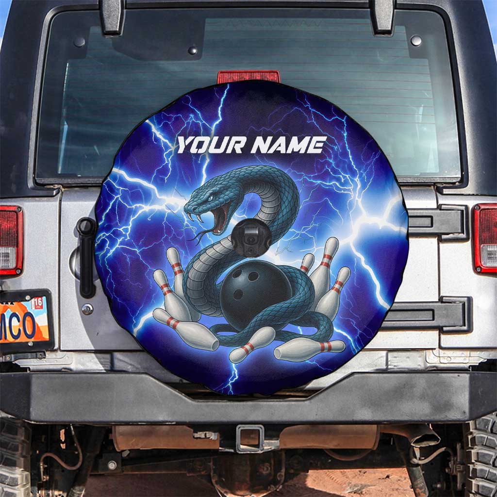 Snake and Bowling Ball Design Spare Tire Cover with Lightning Background and Custom Team Name Text - Wonder Print Shop