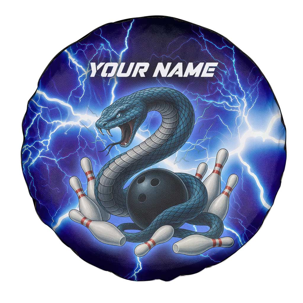 Snake and Bowling Ball Design Spare Tire Cover with Lightning Background and Custom Team Name Text - Wonder Print Shop