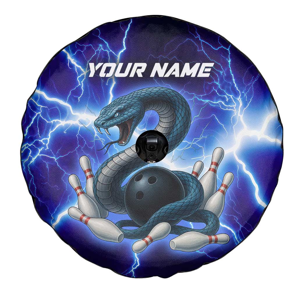Snake and Bowling Ball Design Spare Tire Cover with Lightning Background and Custom Team Name Text - Wonder Print Shop
