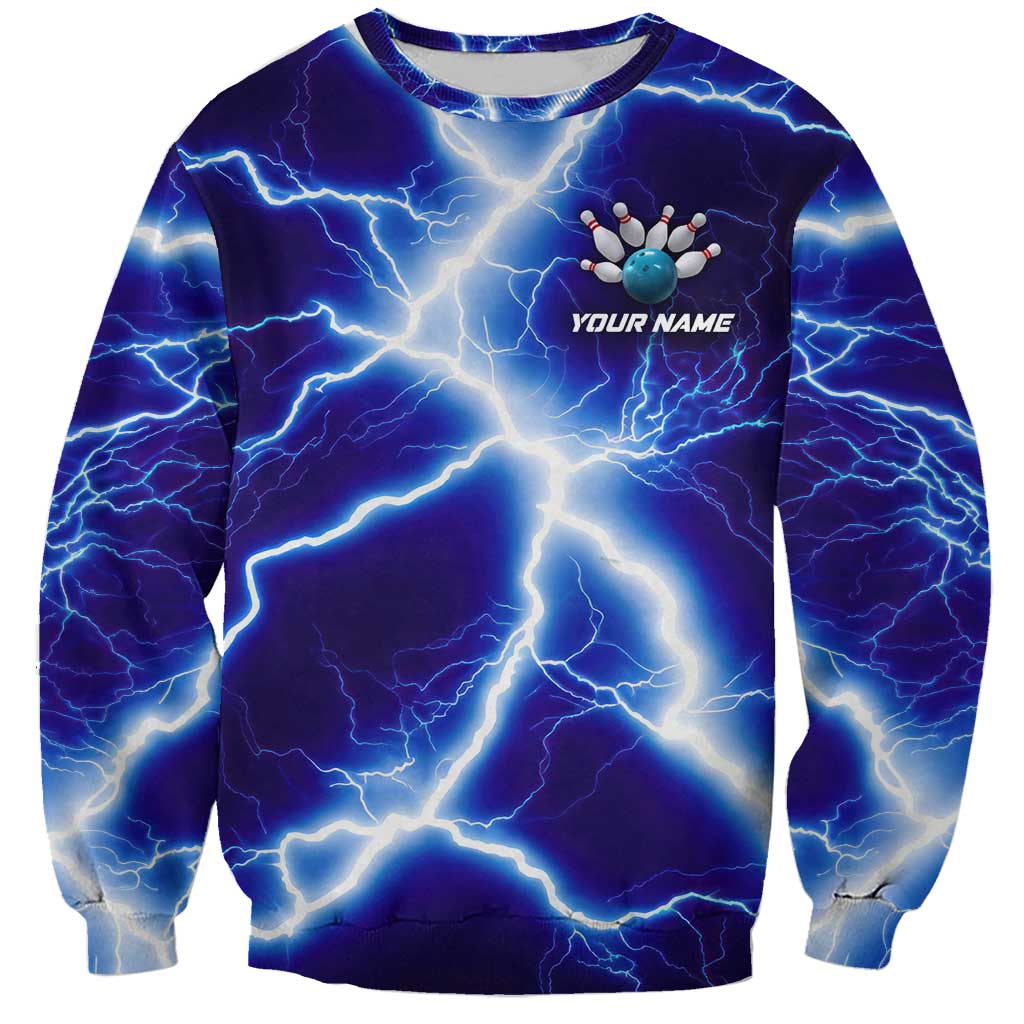 Snake and Bowling Ball Design Sweatshirt with Lightning Background and Custom Team Name Text - Wonder Print Shop