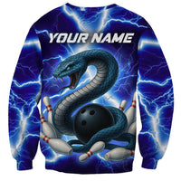 Snake and Bowling Ball Design Sweatshirt with Lightning Background and Custom Team Name Text - Wonder Print Shop
