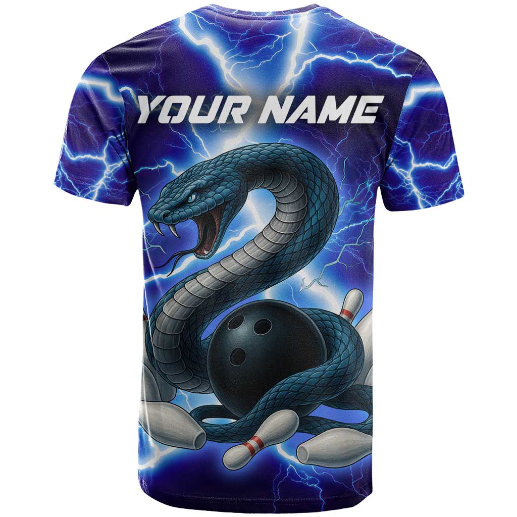 Snake and Bowling Ball Design T Shirt with Lightning Background and Custom Team Name Text - Wonder Print Shop