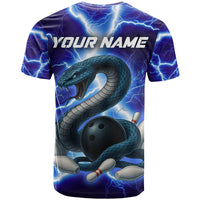 Snake and Bowling Ball Design T Shirt with Lightning Background and Custom Team Name Text - Wonder Print Shop