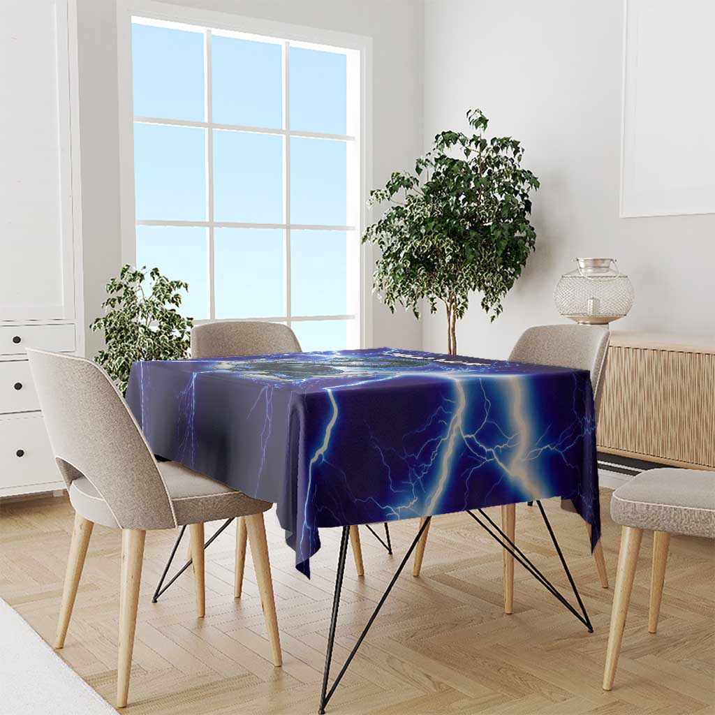 Snake and Bowling Ball Design Tablecloth with Lightning Background and Custom Team Name Text - Wonder Print Shop
