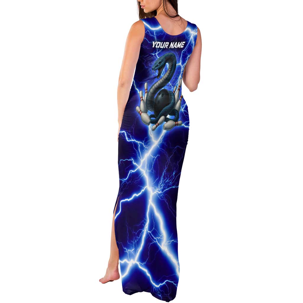 Snake and Bowling Ball Design Tank Maxi Dress with Lightning Background and Custom Team Name Text - Wonder Print Shop