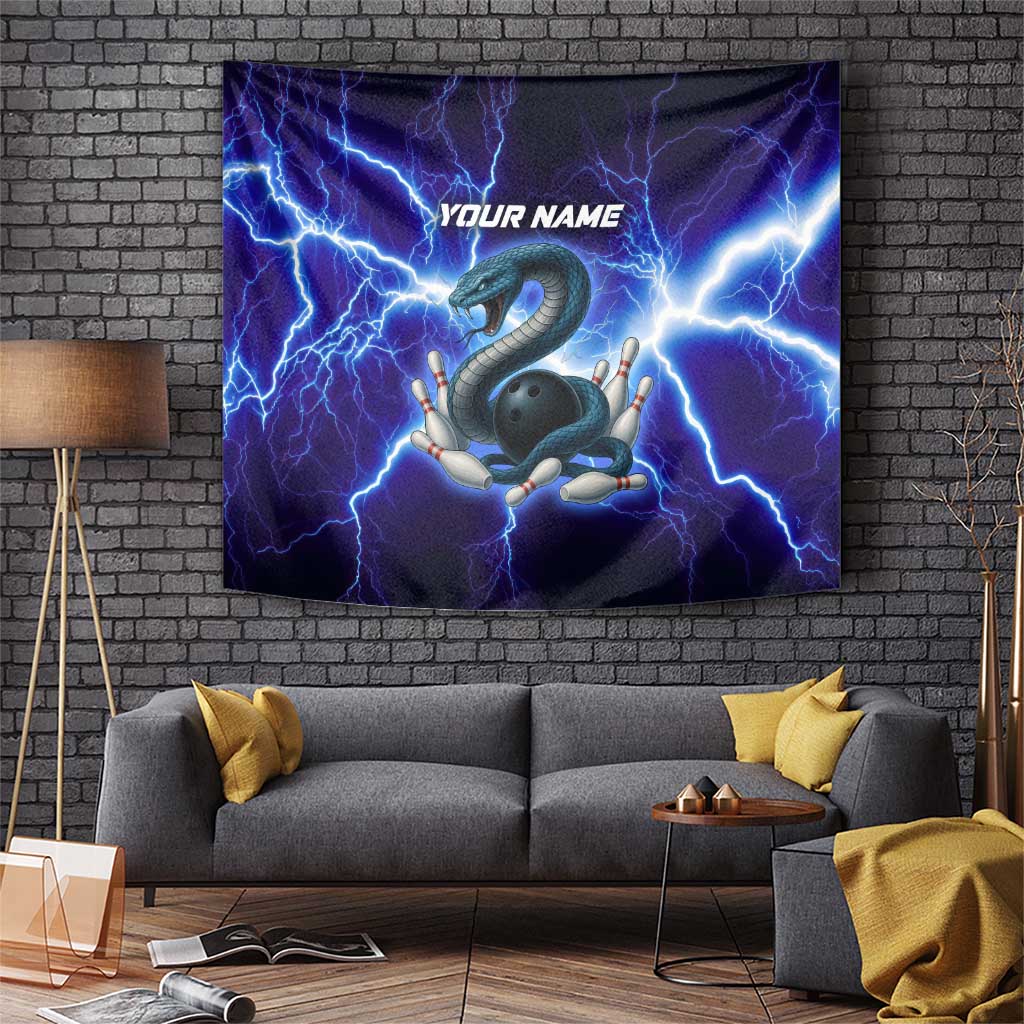 Snake and Bowling Ball Design Tapestry with Lightning Background and Custom Team Name Text - Wonder Print Shop