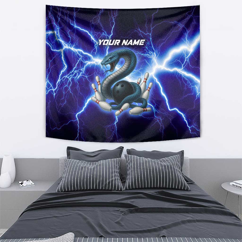 Snake and Bowling Ball Design Tapestry with Lightning Background and Custom Team Name Text - Wonder Print Shop