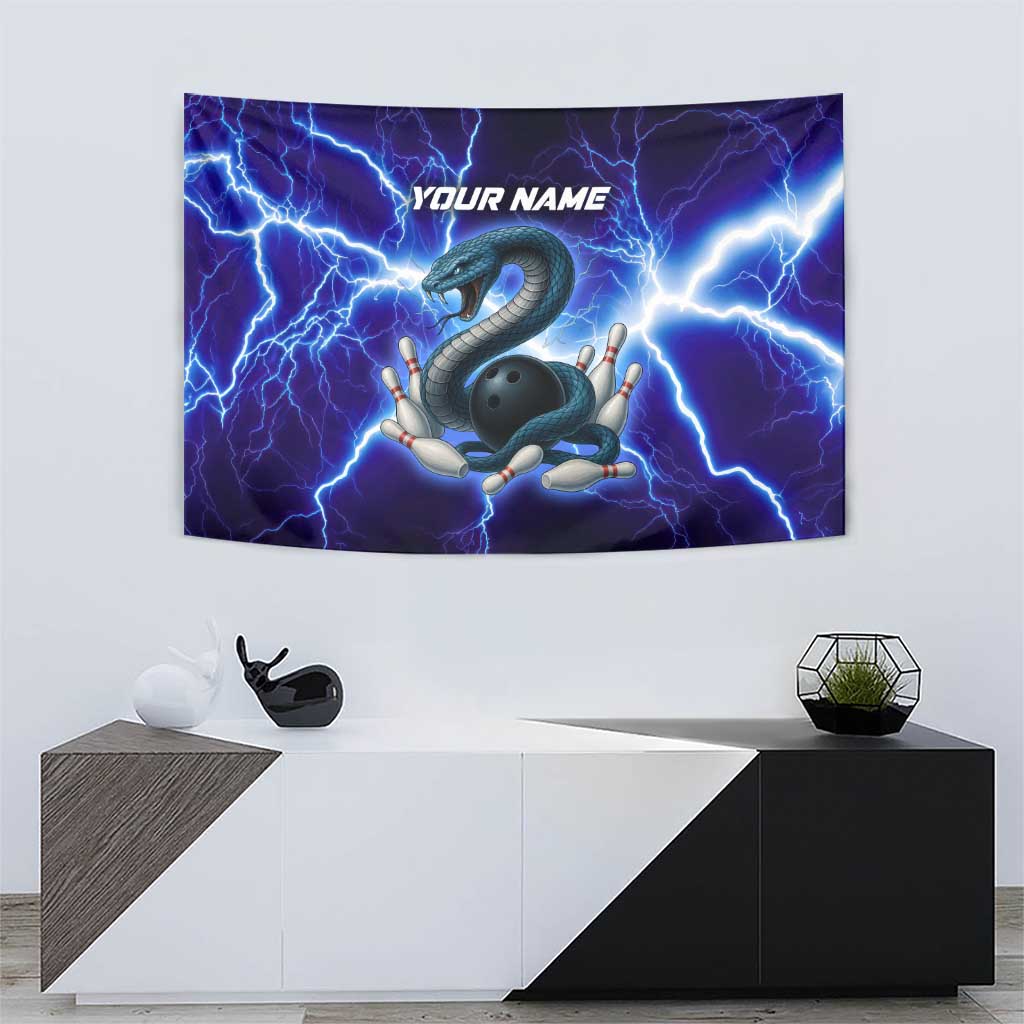 Snake and Bowling Ball Design Tapestry with Lightning Background and Custom Team Name Text - Wonder Print Shop