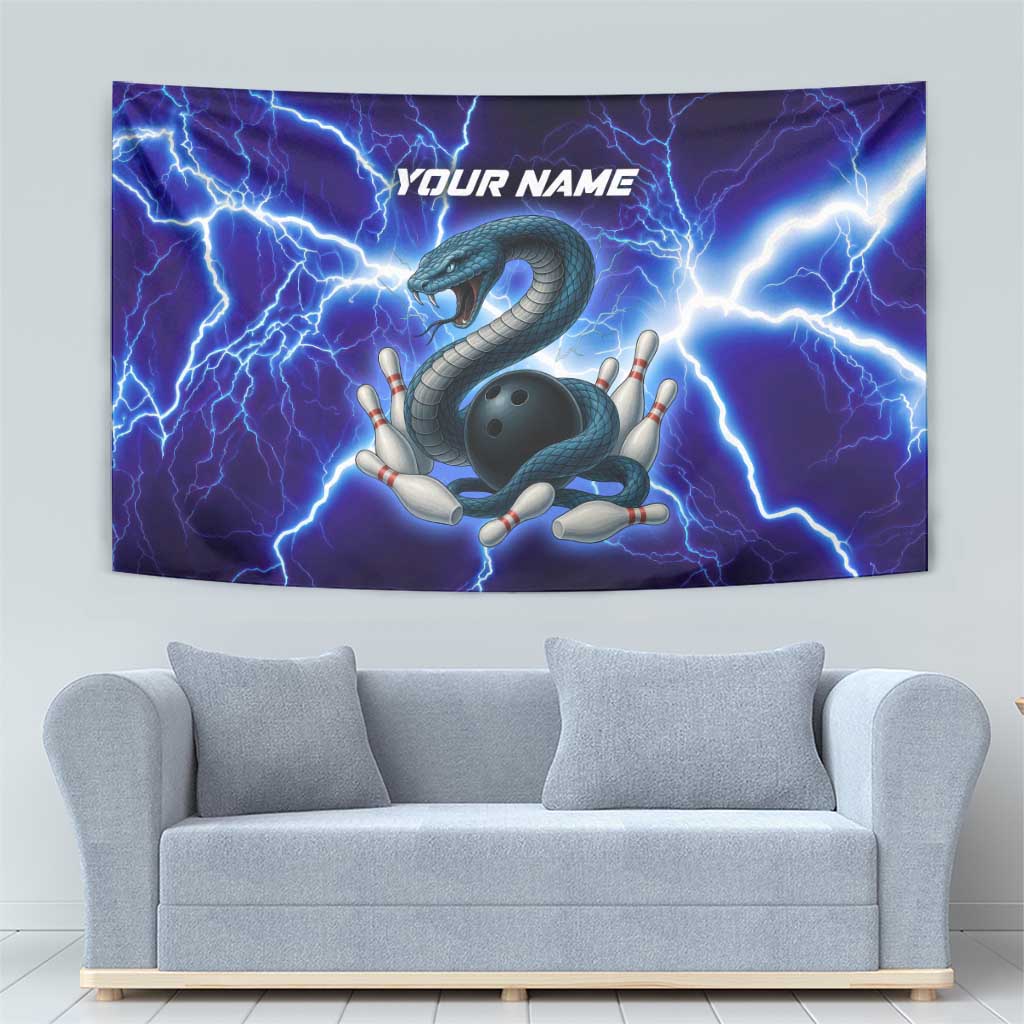 Snake and Bowling Ball Design Tapestry with Lightning Background and Custom Team Name Text - Wonder Print Shop