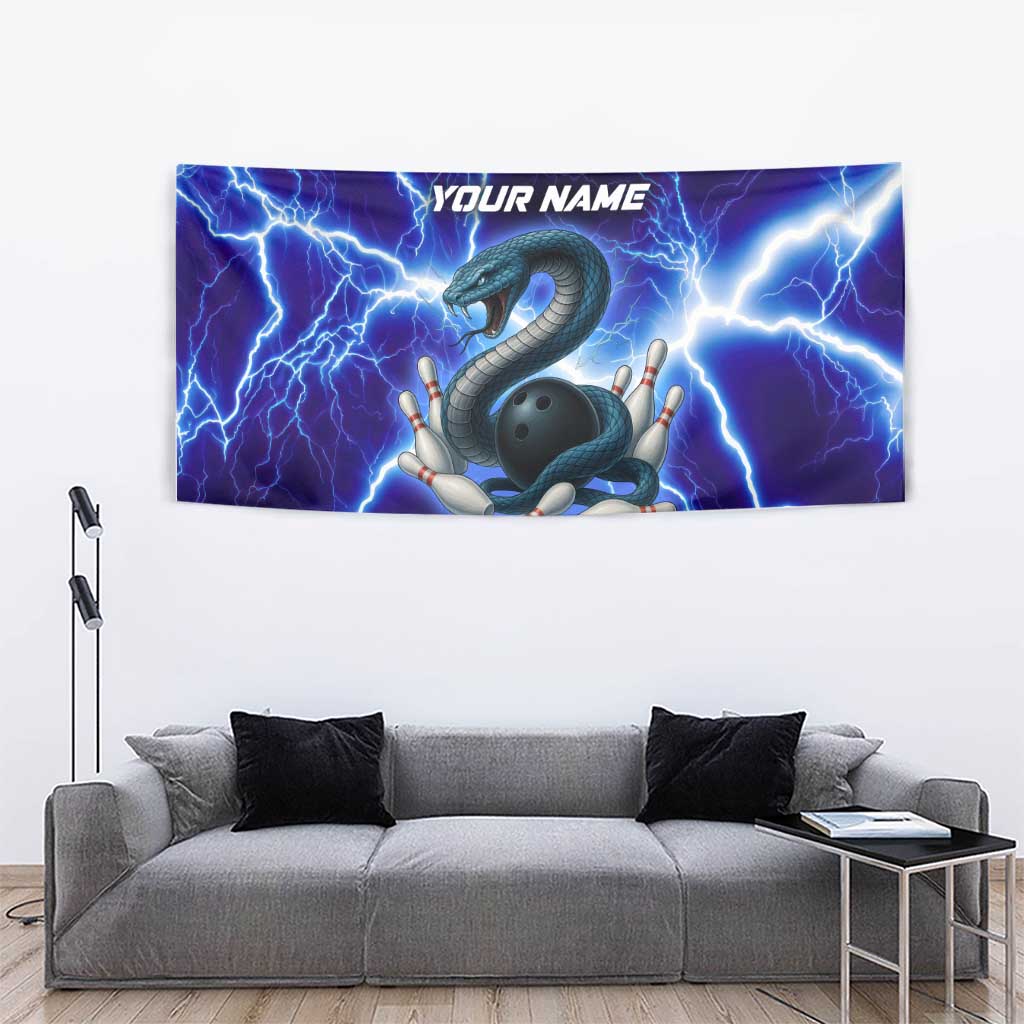 Snake and Bowling Ball Design Tapestry with Lightning Background and Custom Team Name Text - Wonder Print Shop