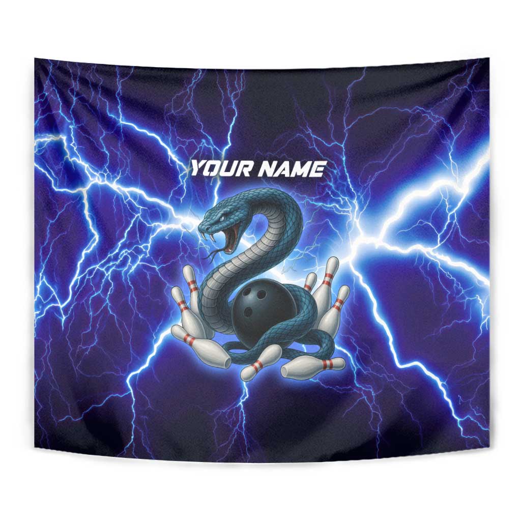 Snake and Bowling Ball Design Tapestry with Lightning Background and Custom Team Name Text - Wonder Print Shop