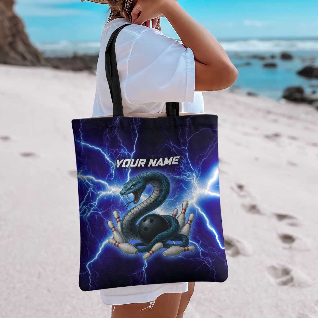 Snake and Bowling Ball Design Tote Bag with Lightning Background and Custom Team Name Text - Wonder Print Shop