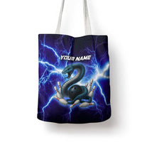 Snake and Bowling Ball Design Tote Bag with Lightning Background and Custom Team Name Text - Wonder Print Shop