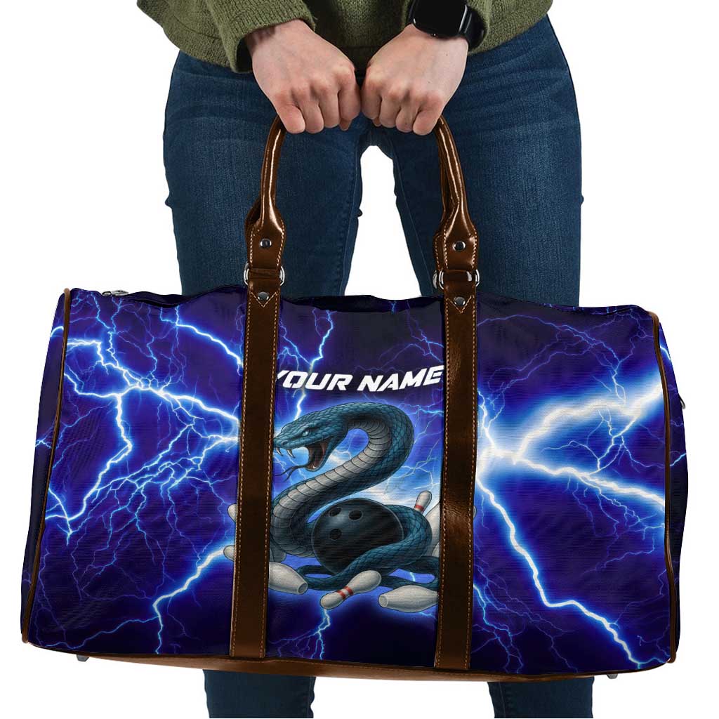 Snake and Bowling Ball Design Travel Bag with Lightning Background and Custom Team Name Text - Wonder Print Shop