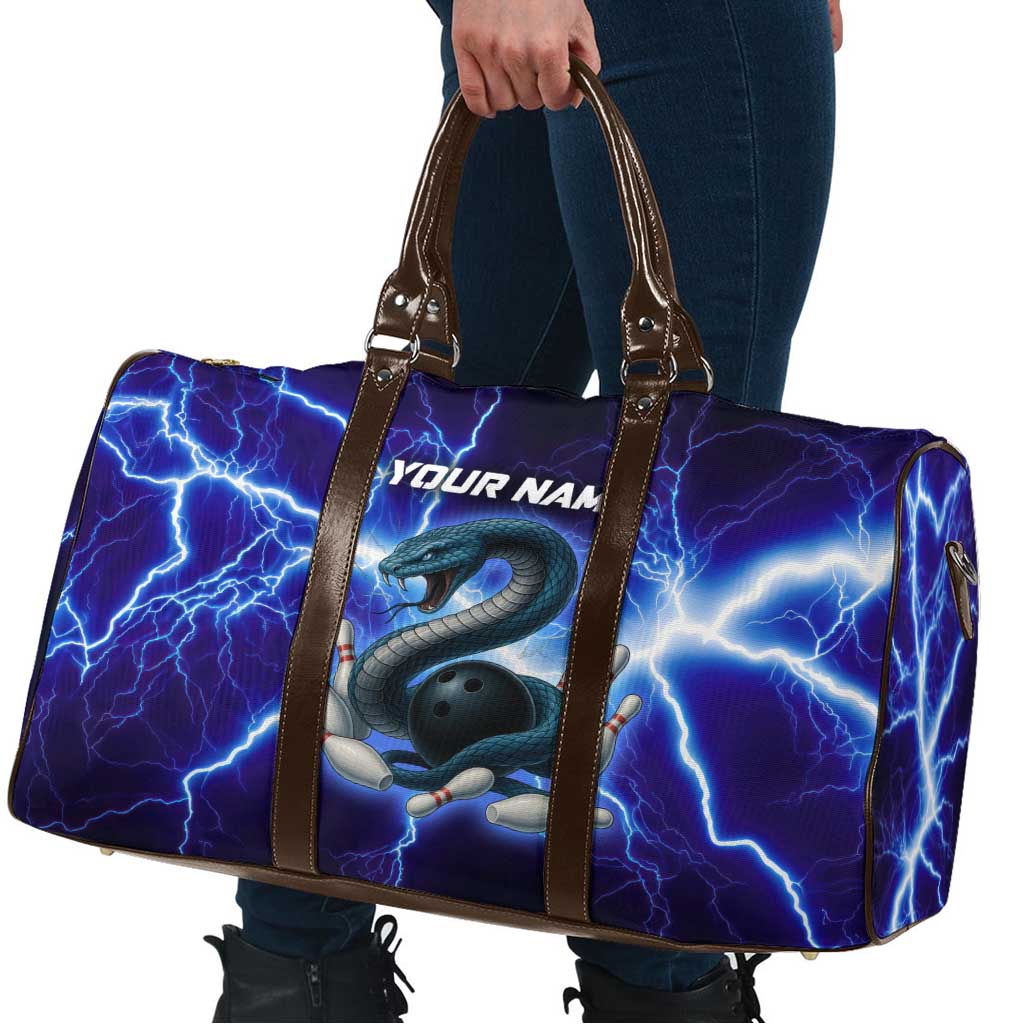 Snake and Bowling Ball Design Travel Bag with Lightning Background and Custom Team Name Text - Wonder Print Shop